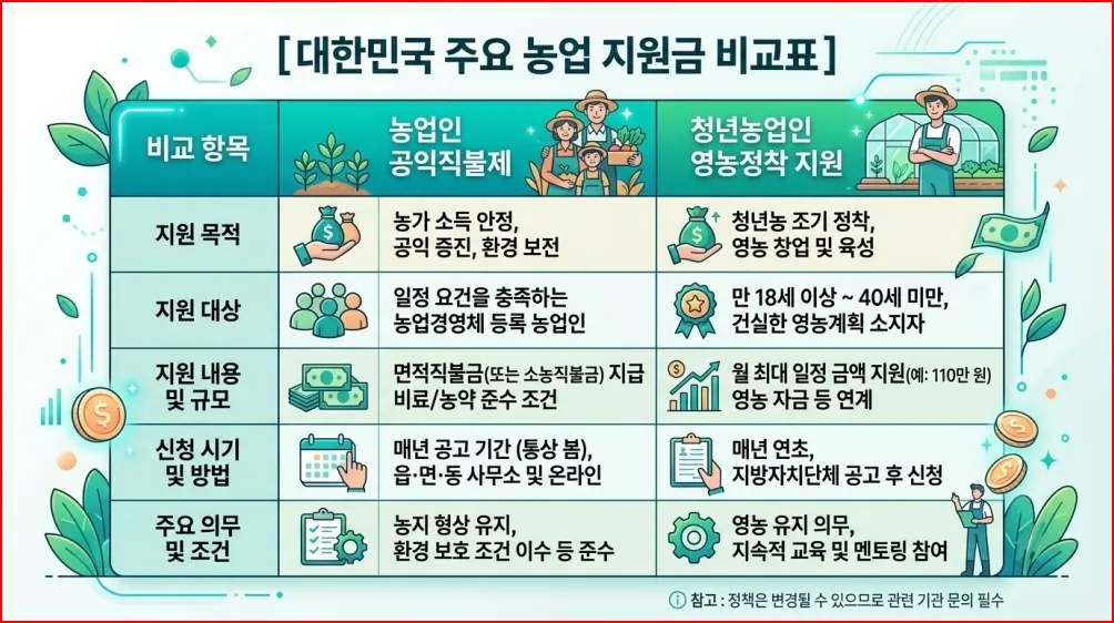 청년후계농 영농정착지원금과 귀농 농업창업 자금의 나이, 지원 금액