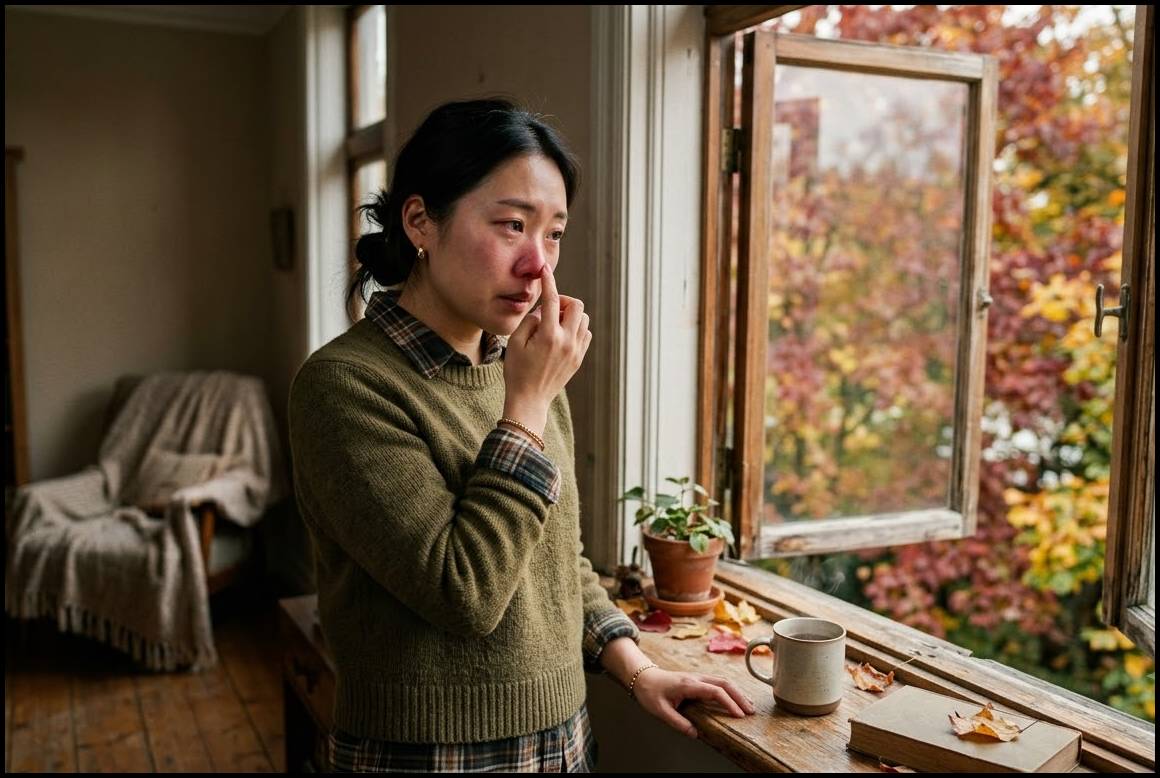 환절기 비염 완화 및 치료방법, 평생 약 달고 살 줄 알았는데 '이렇게' 했더니 싹 다 고쳤다며? 2 창문을 열고 환절기 찬 공기에 코를 만지며 괴로워하는 한국인